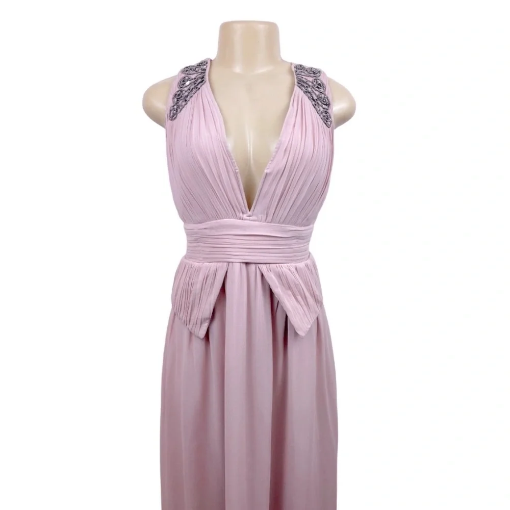 Little Mistress Beaded Sleeveless Plunge V-Neck Peplum Maxi Dress from ASOS - Picture 4 of 10